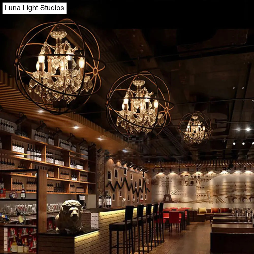 DecorBites™ Rustic 4-Light Wrought Iron Chandelier Pendant with Crystal Deco for Restaurants