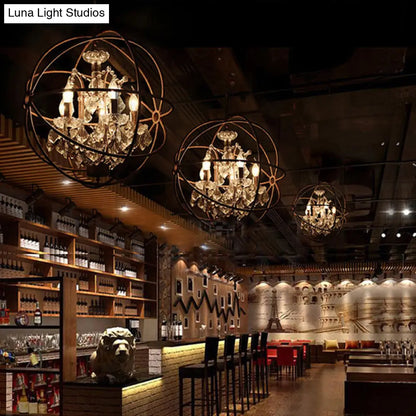 DecorBites™ Rustic 4-Light Wrought Iron Chandelier Pendant with Crystal Deco for Restaurants