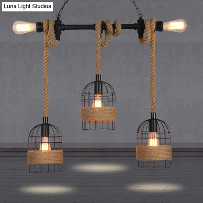 DecorBites™ Rustic 5-Light Black Birdcage Island Pendant for Dining Rooms