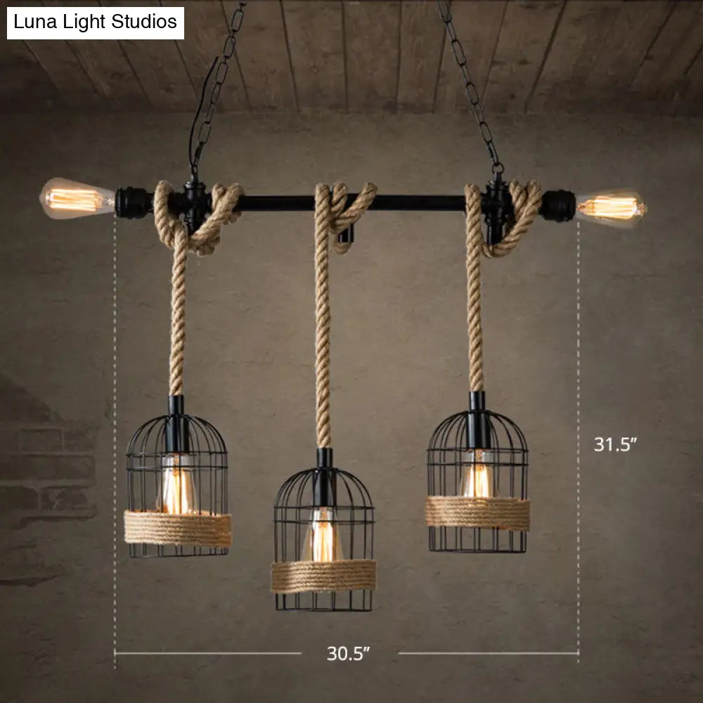 DecorBites™ Rustic 5-Light Black Birdcage Island Pendant for Dining Rooms