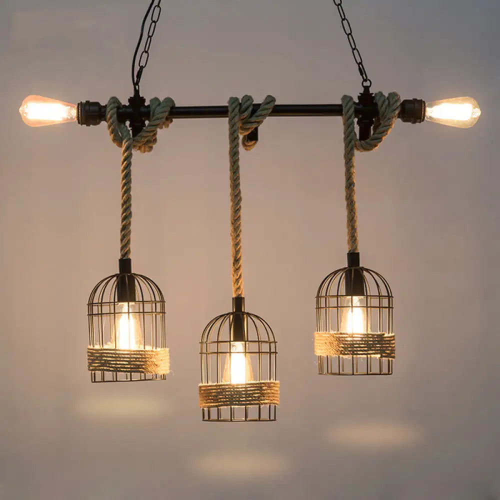 DecorBites™ Rustic 5-Light Black Birdcage Island Pendant for Dining Rooms
