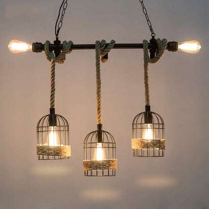 DecorBites™ Rustic 5-Light Black Birdcage Island Pendant for Dining Rooms