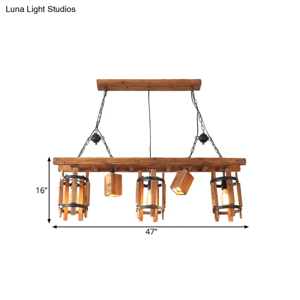 DecorBites™ Rustic 5-Light Farmhouse Pendant with Wood Cylinder Frame - Grey/Brown