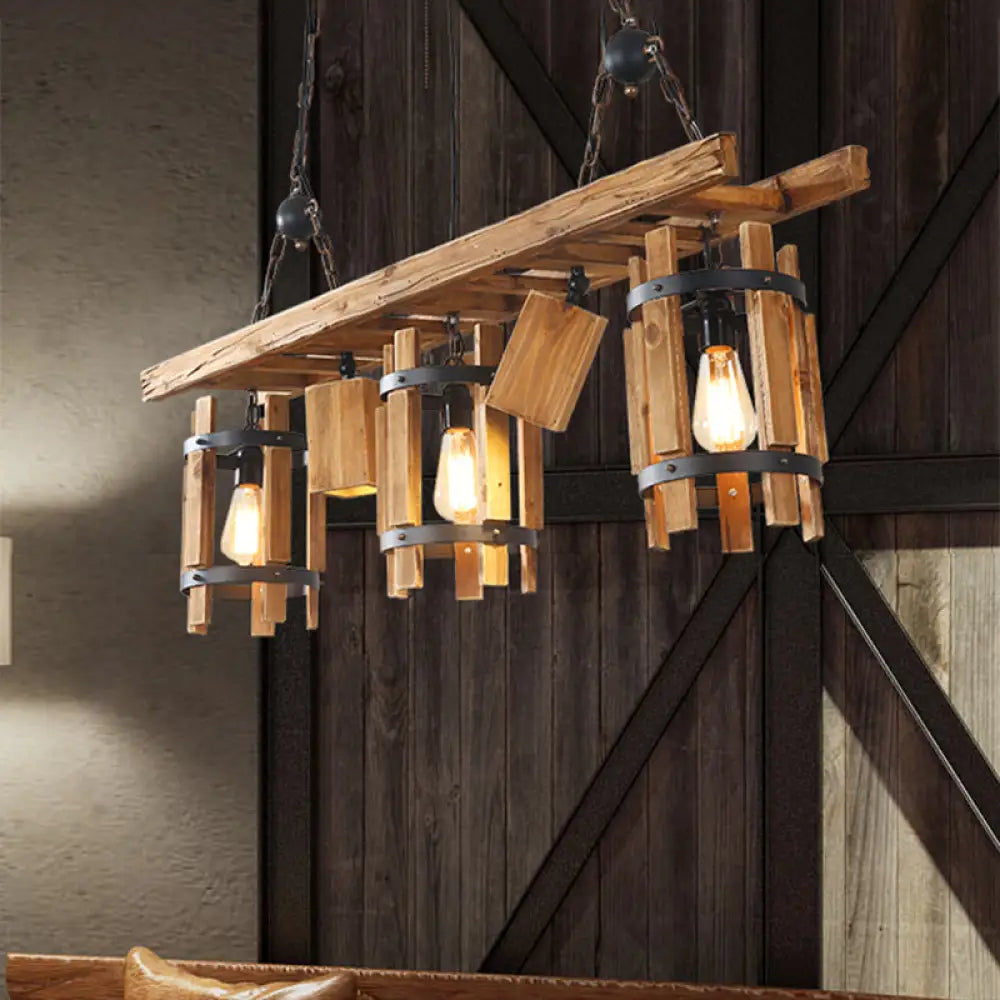 DecorBites™ Rustic 5-Light Farmhouse Pendant with Wood Cylinder Frame - Grey/Brown