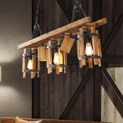DecorBites™ Rustic 5-Light Farmhouse Pendant with Wood Cylinder Frame - Grey/Brown