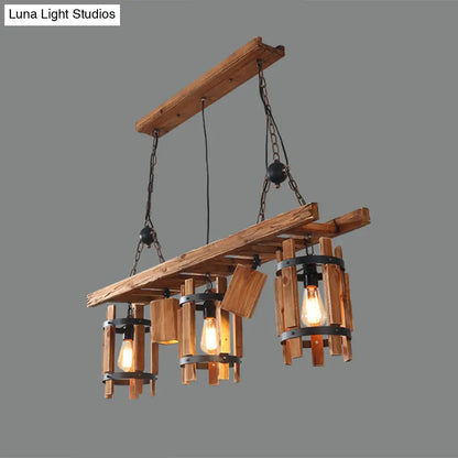 DecorBites™ Rustic 5-Light Farmhouse Pendant with Wood Cylinder Frame - Grey/Brown