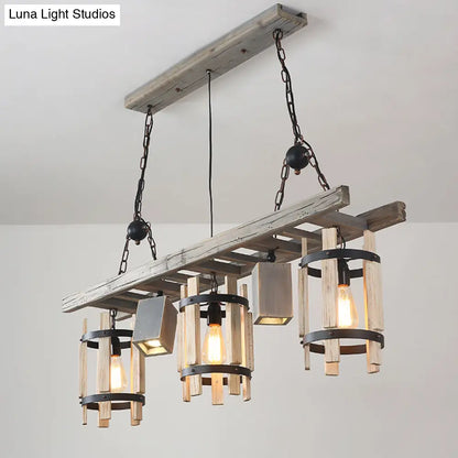 DecorBites™ Rustic 5-Light Farmhouse Pendant with Wood Cylinder Frame - Grey/Brown