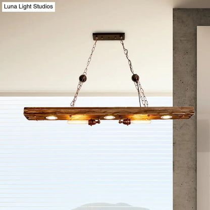 DecorBites™ Rustic 5-Light Linear Hanging Lamp with Wood Board - Island Pendant Light for Restaurants