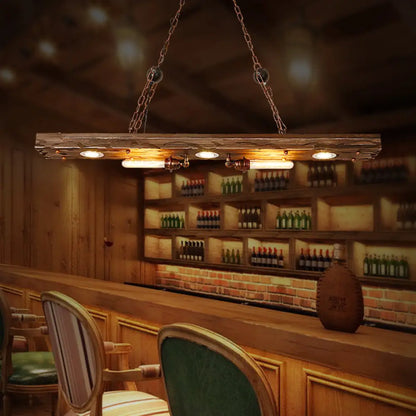 DecorBites™ Rustic 5-Light Linear Hanging Lamp with Wood Board - Island Pendant Light for Restaurants