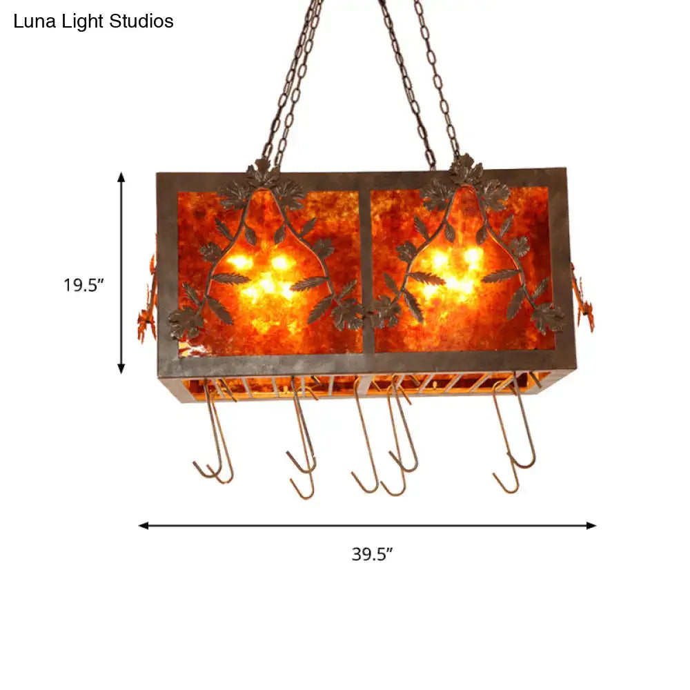 Rustic amber glass rectangular island light dining room 10 lights