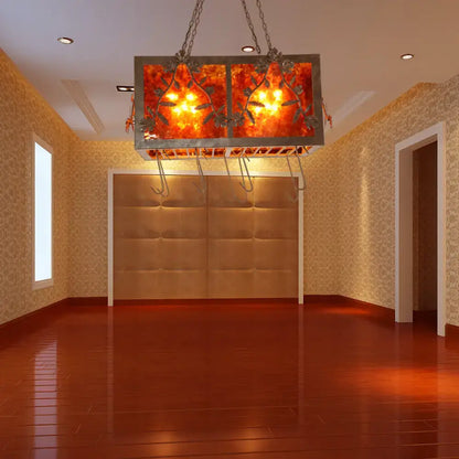 Rustic amber glass rectangular island light dining room 10 lights