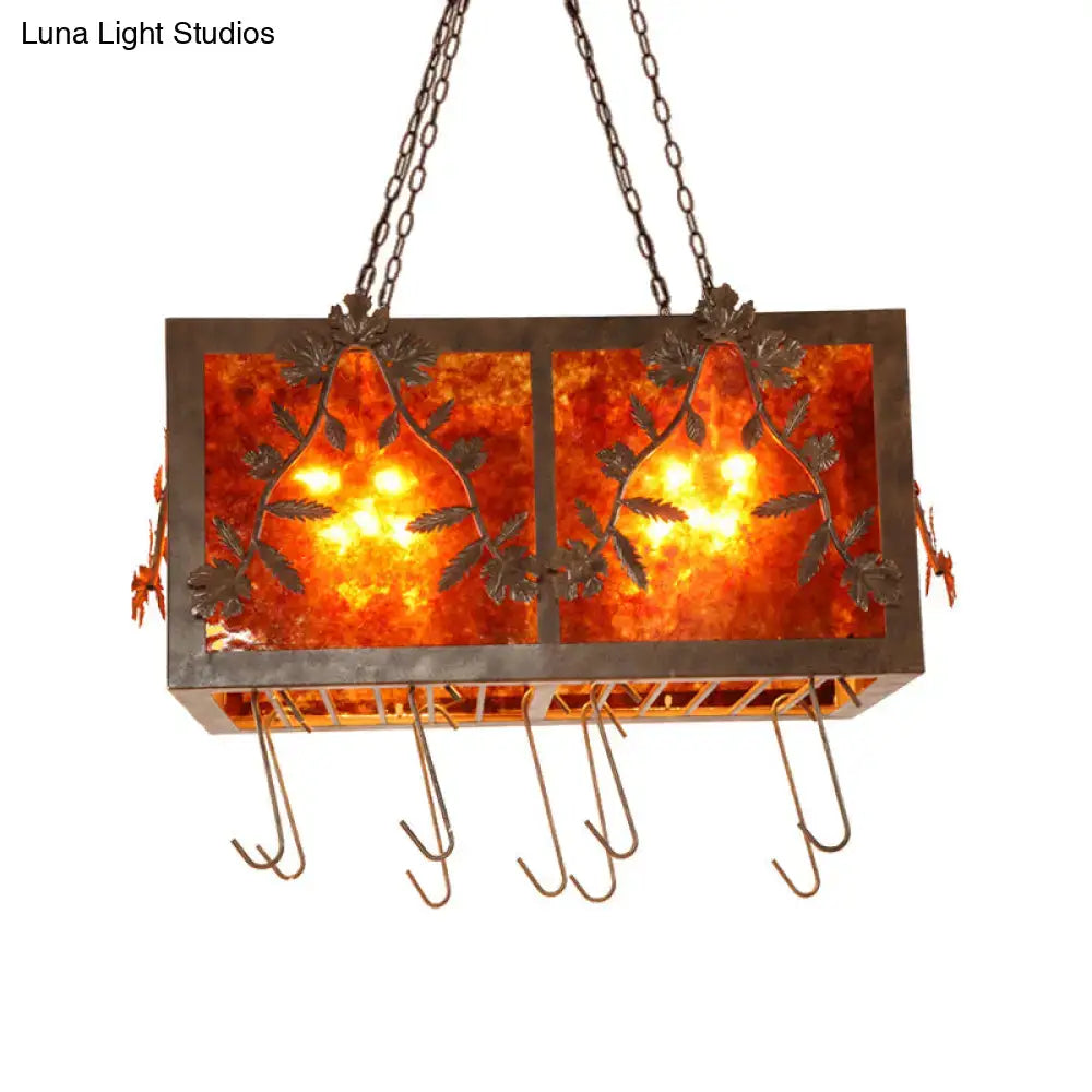 Rustic amber glass rectangular island light dining room 10 lights