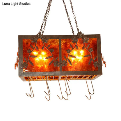 Rustic amber glass rectangular island light dining room 10 lights
