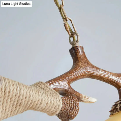 Rustic antler amber glass pendant light dining room 110v-120v