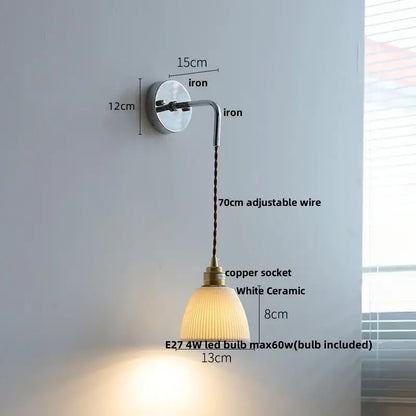 Rustic ash wood led wall light with pull chain – bedroom lamp