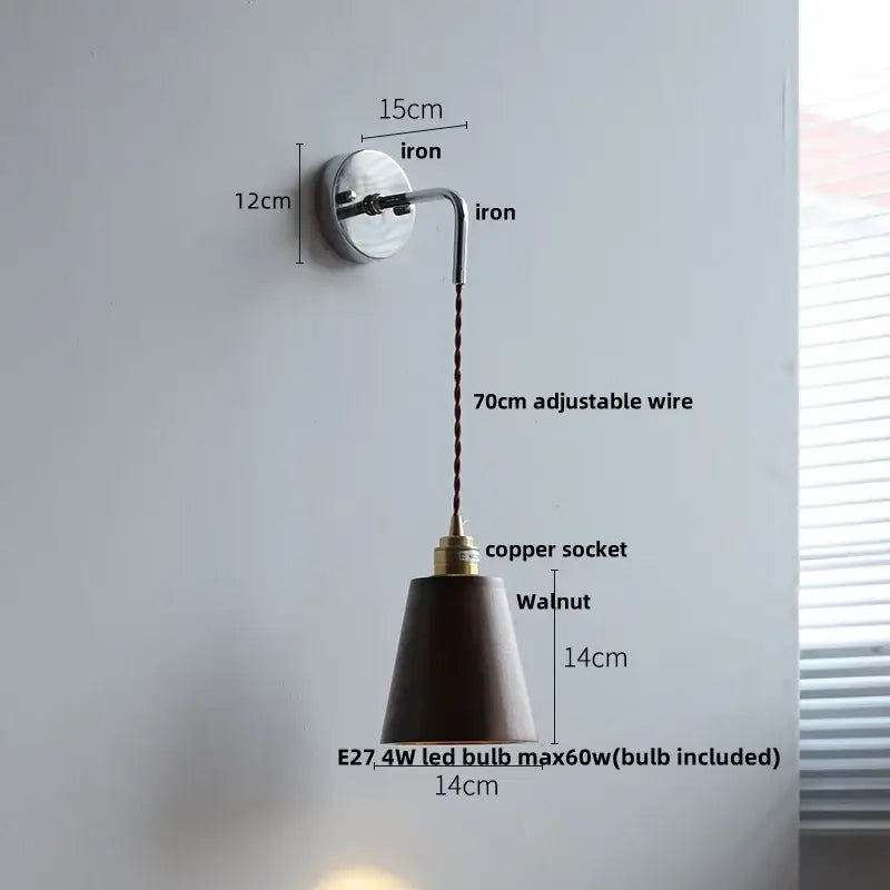 Rustic ash wood led wall light with pull chain – bedroom lamp