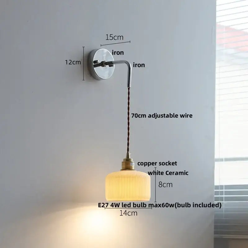 Rustic ash wood led wall light with pull chain – bedroom lamp