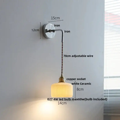 Rustic ash wood led wall light with pull chain – bedroom lamp