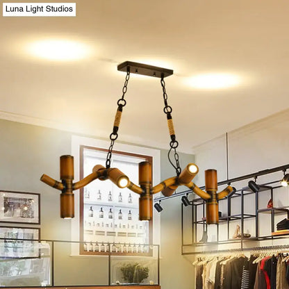 Rustic bamboo and metal brown island lighting fixture dining room