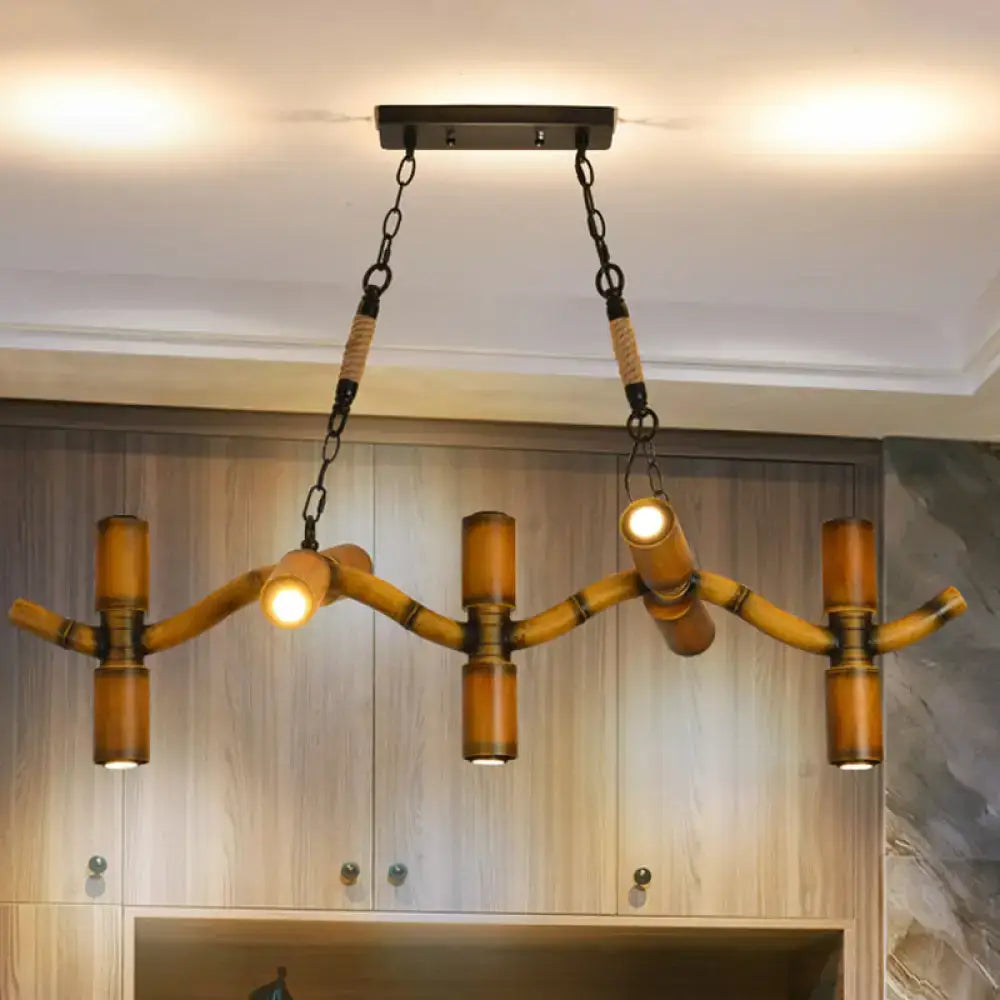 Rustic bamboo and metal brown island lighting fixture dining room