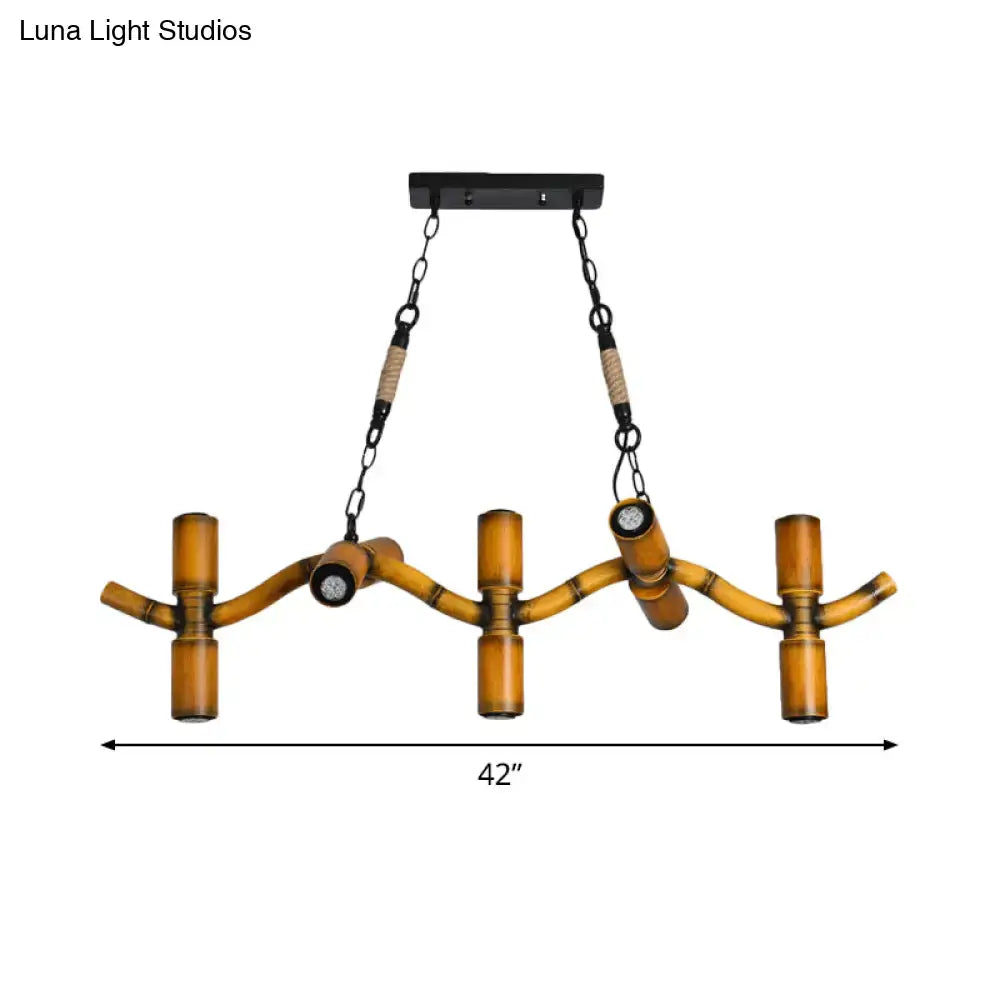 Rustic bamboo and metal brown island lighting fixture dining room