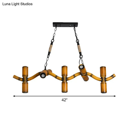 Rustic bamboo and metal brown island lighting fixture dining room
