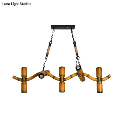 Rustic bamboo and metal brown island lighting fixture dining room