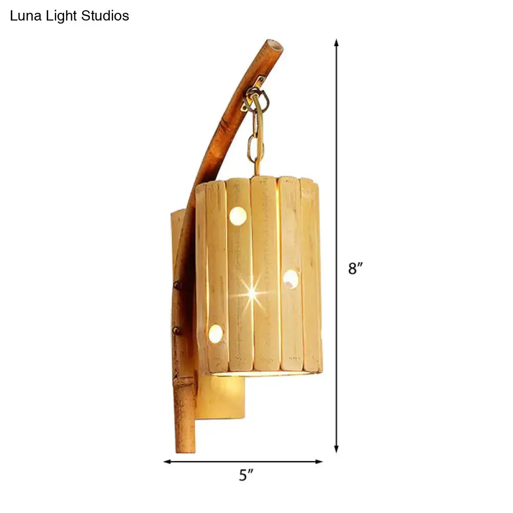 Rustic bamboo cylinder house sconce light fixture bedroom wall lamp