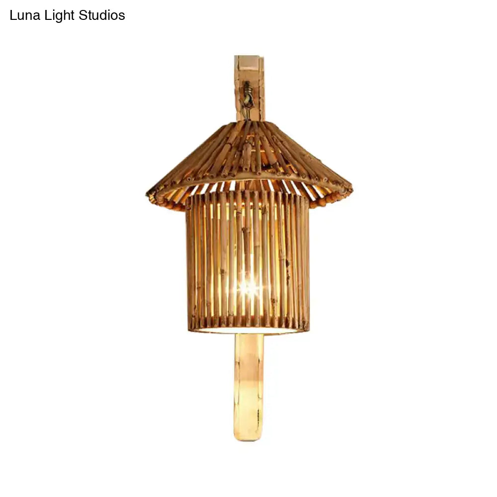 Rustic bamboo cylinder house sconce light fixture bedroom wall lamp