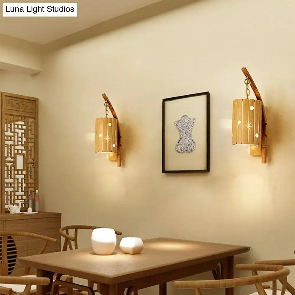 Rustic bamboo cylinder house sconce light fixture bedroom wall lamp