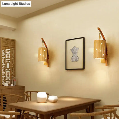 Rustic bamboo cylinder house sconce light fixture bedroom wall lamp