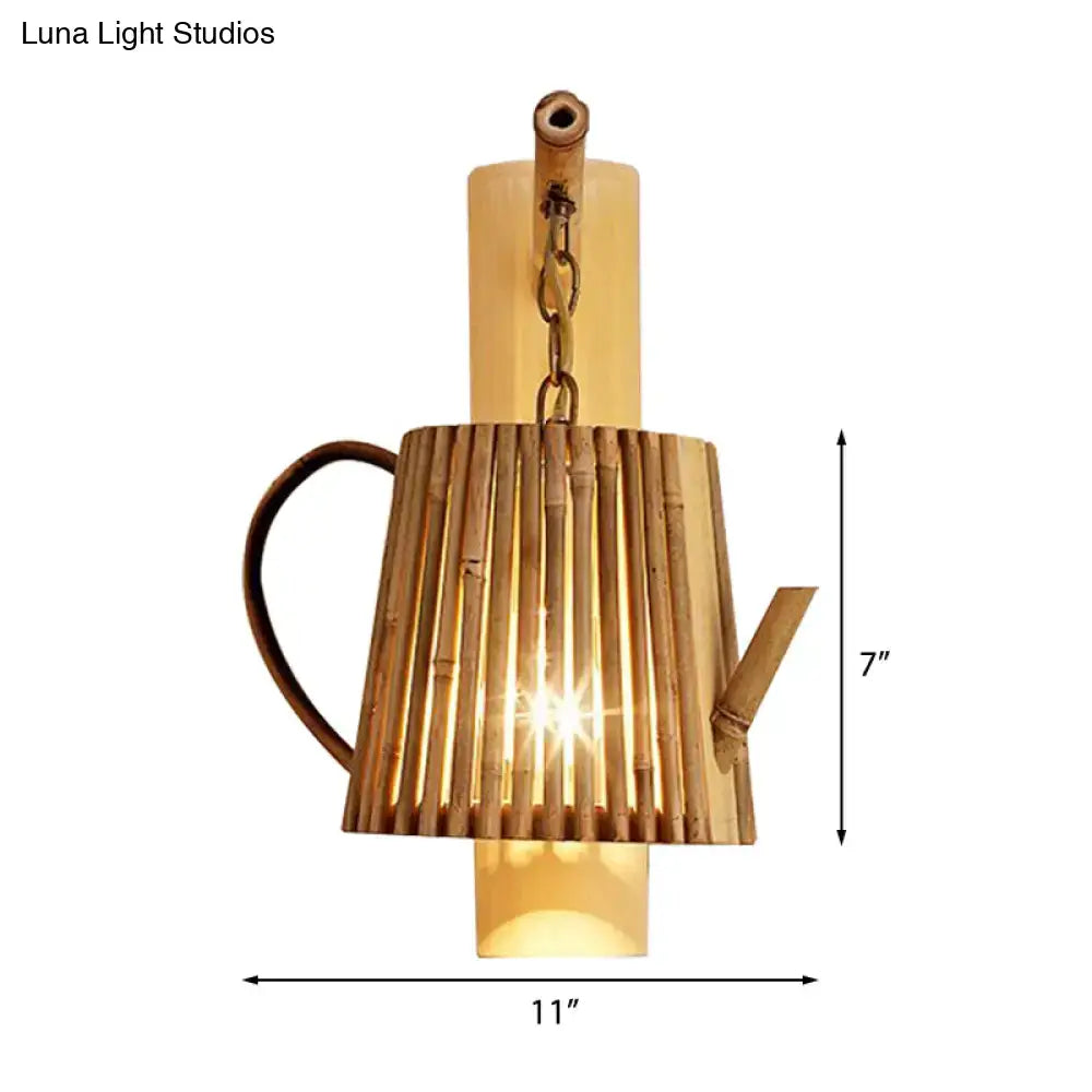 Rustic bamboo cylinder house sconce light fixture bedroom wall lamp