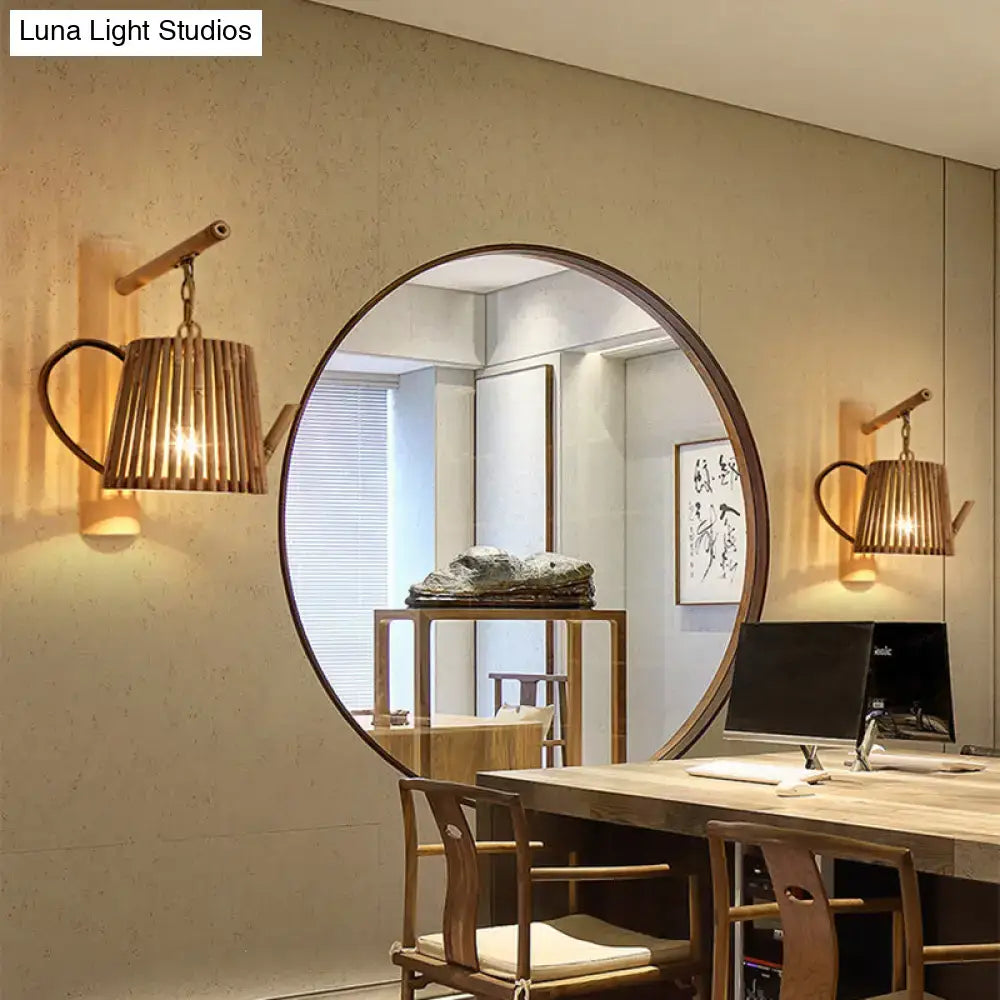 Rustic bamboo cylinder house sconce light fixture bedroom wall lamp