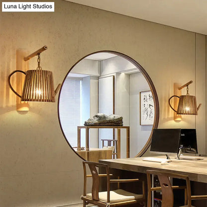 Rustic bamboo cylinder house sconce light fixture bedroom wall lamp