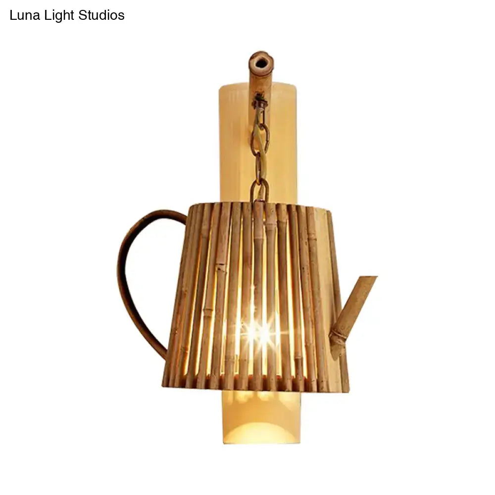 Rustic bamboo cylinder house sconce light fixture bedroom wall lamp