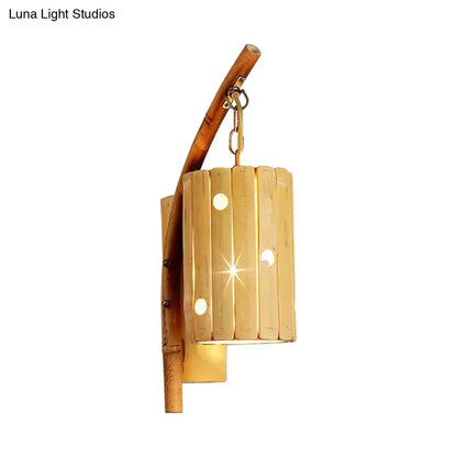 Rustic bamboo cylinder house sconce light fixture bedroom wall lamp