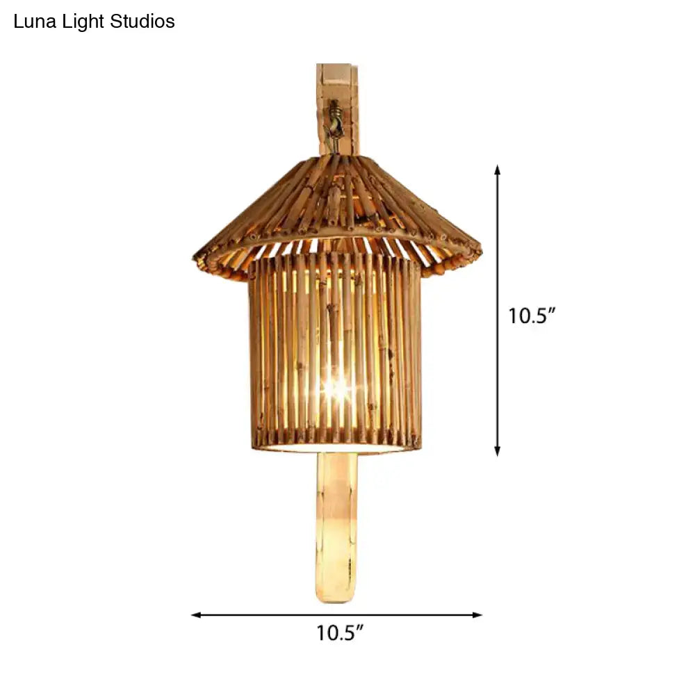 Rustic bamboo cylinder house sconce light fixture bedroom wall lamp