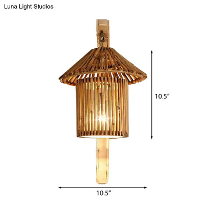 Rustic bamboo cylinder house sconce light fixture bedroom wall lamp