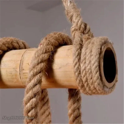 Rustic bamboo hemp rope pendant lights kitchen chandelier