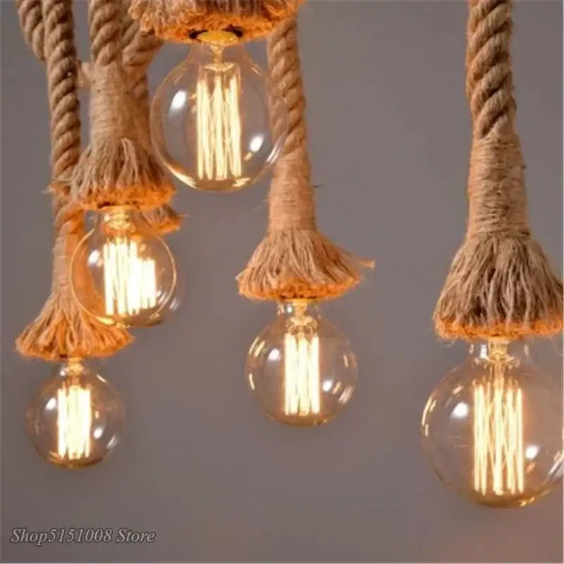 Rustic bamboo hemp rope pendant lights kitchen chandelier
