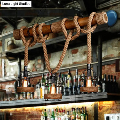 DecorBites™ Rustic Bamboo Island Lighting Chandelier in Beige - Linear Bar Fixture