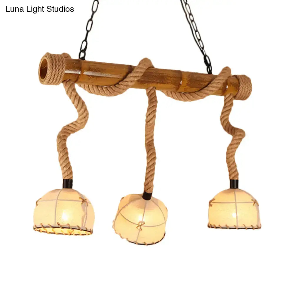Rustic bamboo island pendant light with hemp rope dining room shades