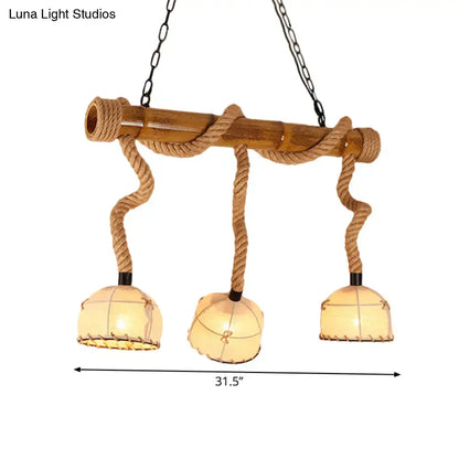 Rustic bamboo island pendant light with hemp rope dining room shades