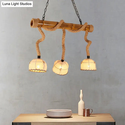 Rustic bamboo island pendant light with hemp rope dining room shades
