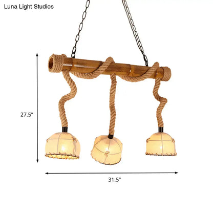 Rustic bamboo linear island pendant light kitchen rope chandelier