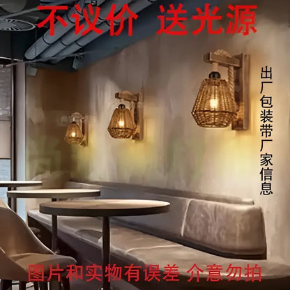 Rustic bamboo wicker wall lamp – bedroom rattan sconce