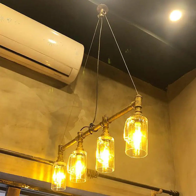 DecorBites™ Rustic Bar Ceiling Clear Glass Beer Mug Pendant Light in Bronze with Water Pipe Design