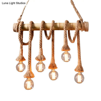 DecorBites™ Rustic Bare Bulb Pendant Light with Bamboo Pole and Rope Suspension
