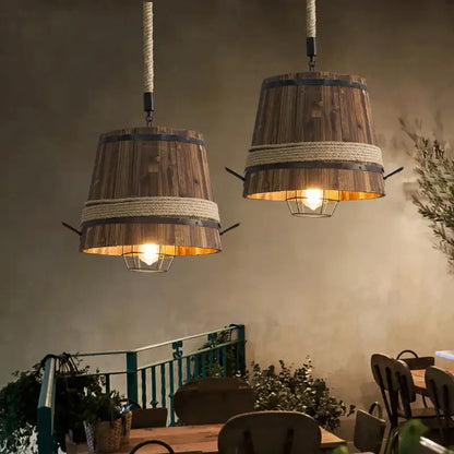 Rustic barrel industrial chandelier dining room wood pendant light