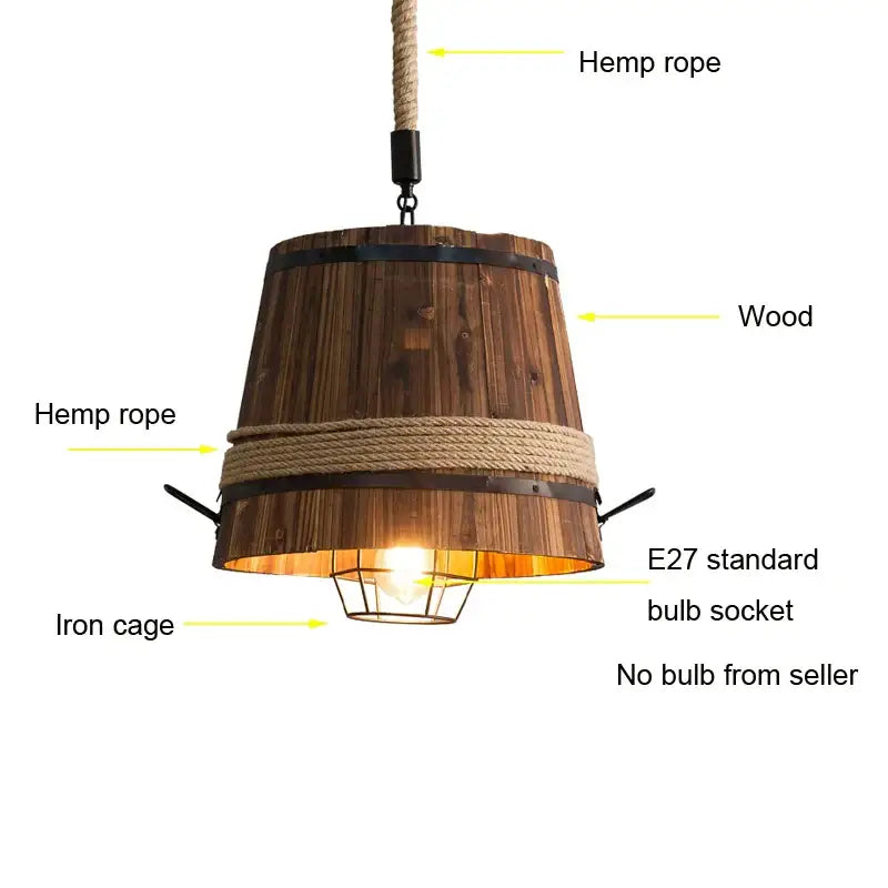 Rustic barrel industrial chandelier dining room wood pendant light